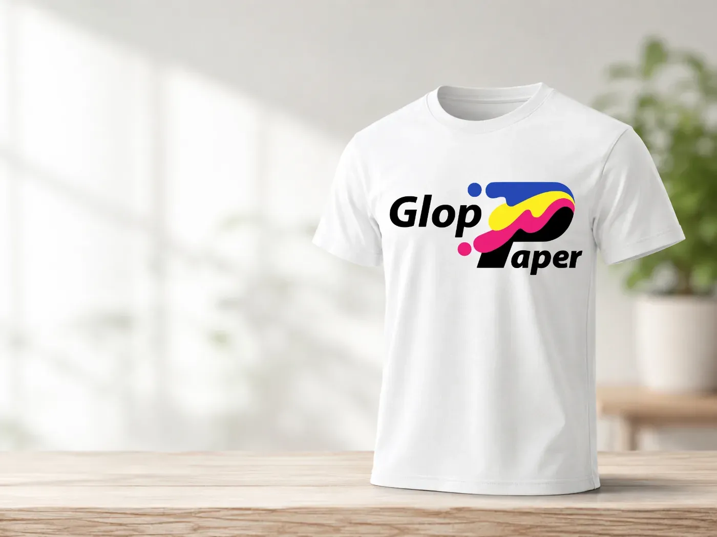 Camiseta blanca personalizada con el logotipo de GlopPaper
